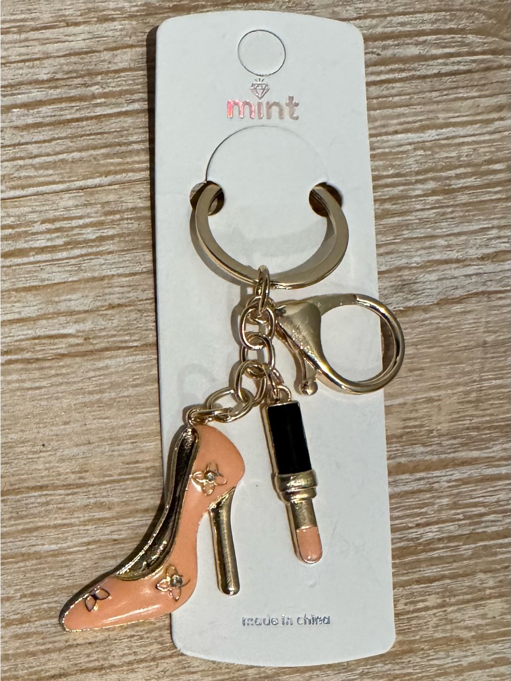 Pink High Heel & Lipstick Gold-Tone Keychain or Bag Charm